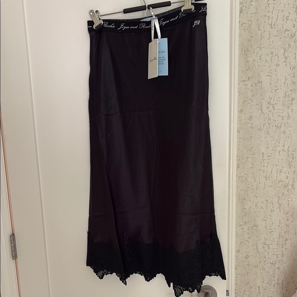 Black Asymmetrical Midi Slip Skirt